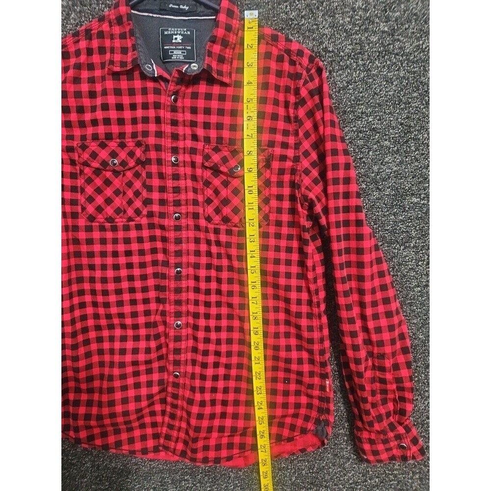 Cactus Menswear Medium Long Sleeve Black Pearl Snap Button Down Red Black Plaid - Picture 7 of 12